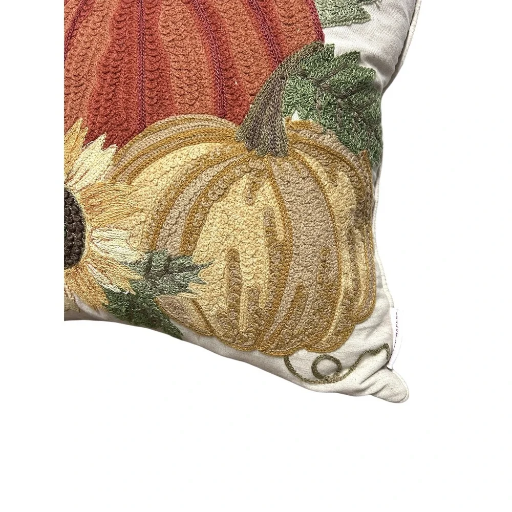 Gilded Maple Embroidered Down Pillow Pumpkin 3D Harvest Fall Autumn‎ 17x17